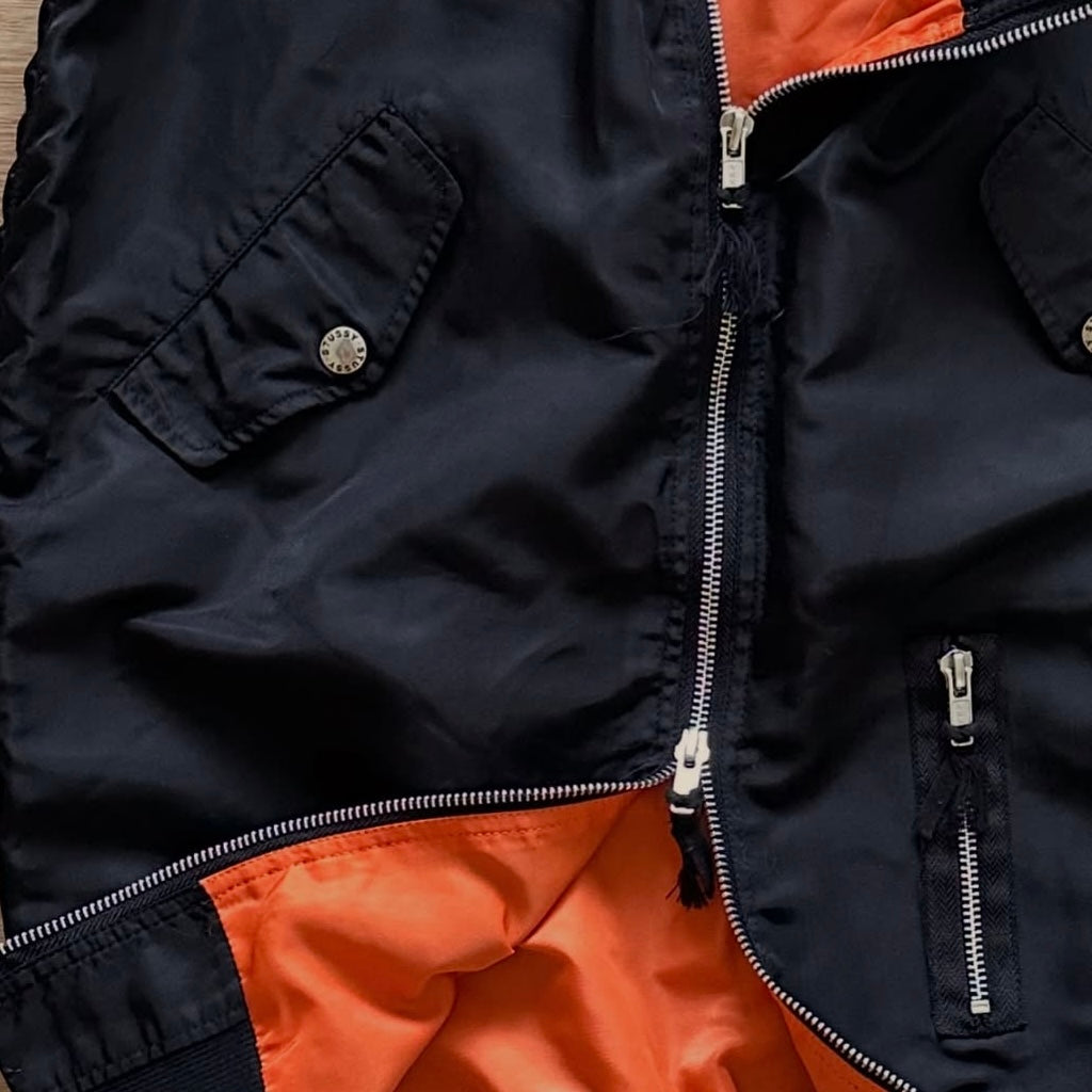 Stussy MA-1 front double zip black nylon skirt