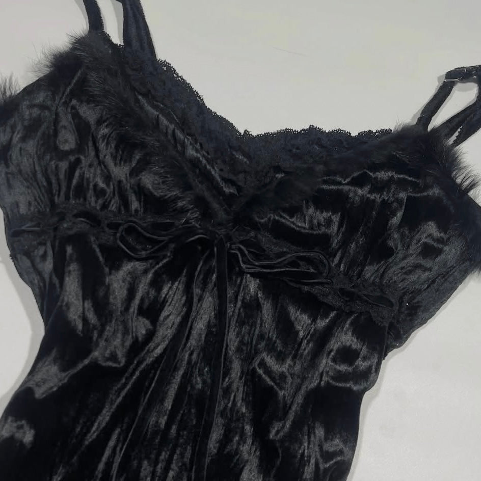 black velvet furry tank