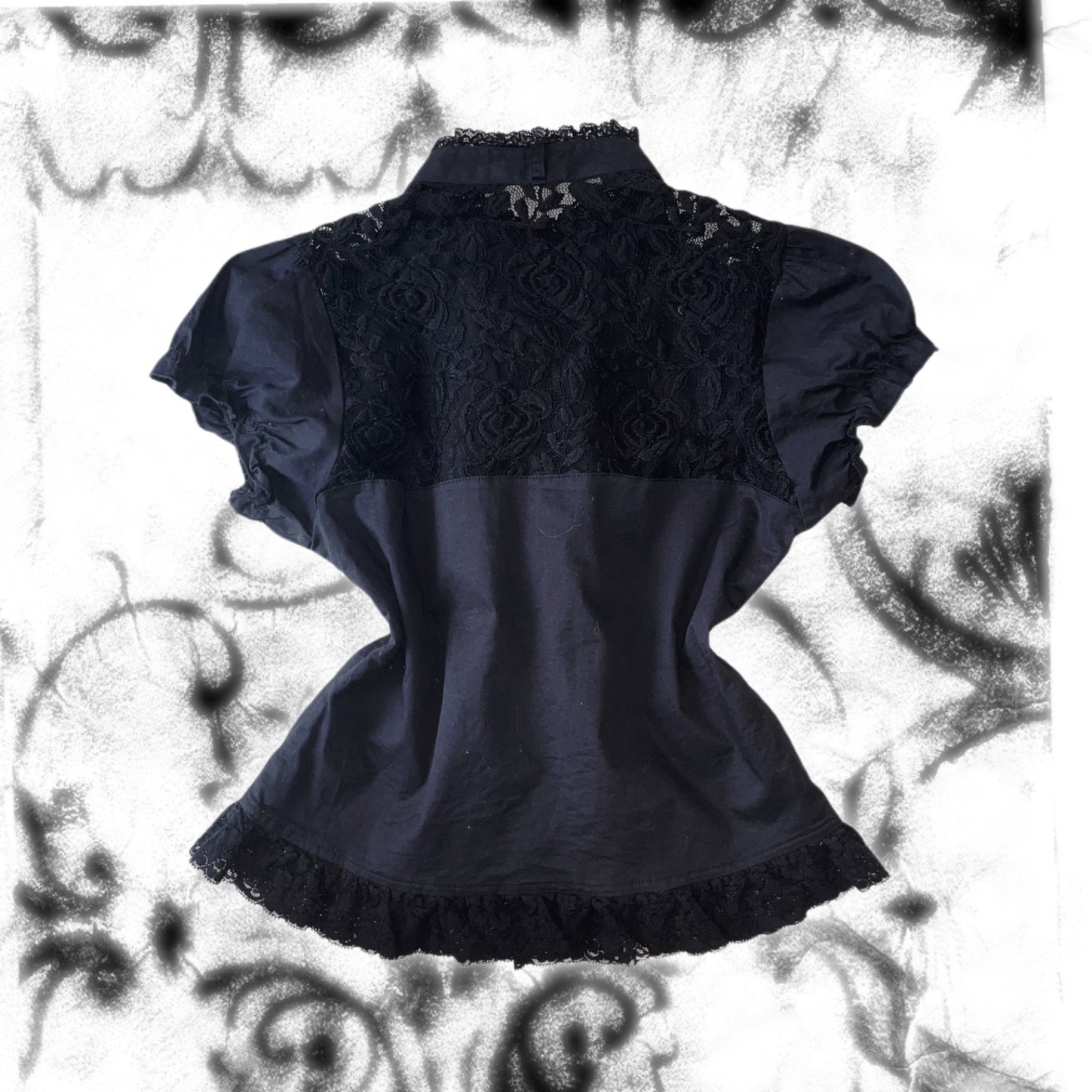 Gothic Black lace shirt and Black lace layered skirt set