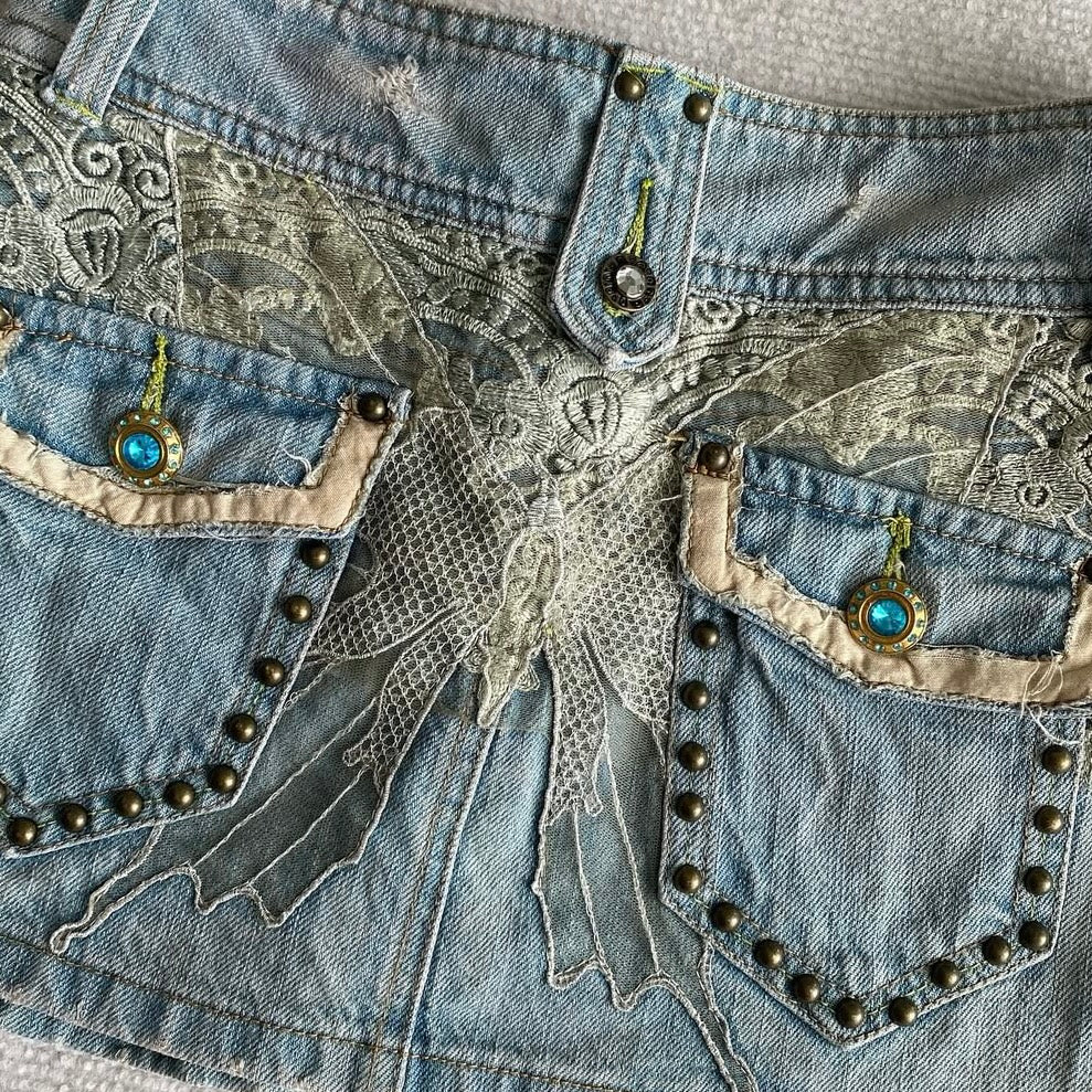 Denim lace butterfly skirt