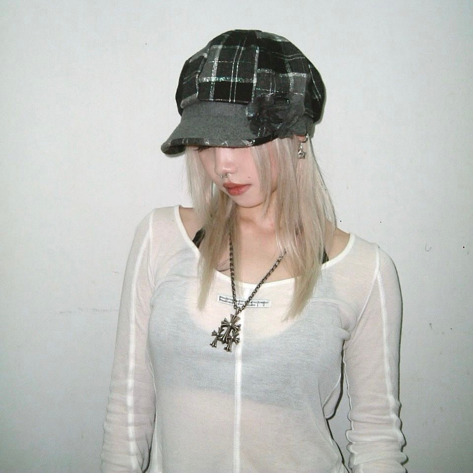 Grey checkered hat