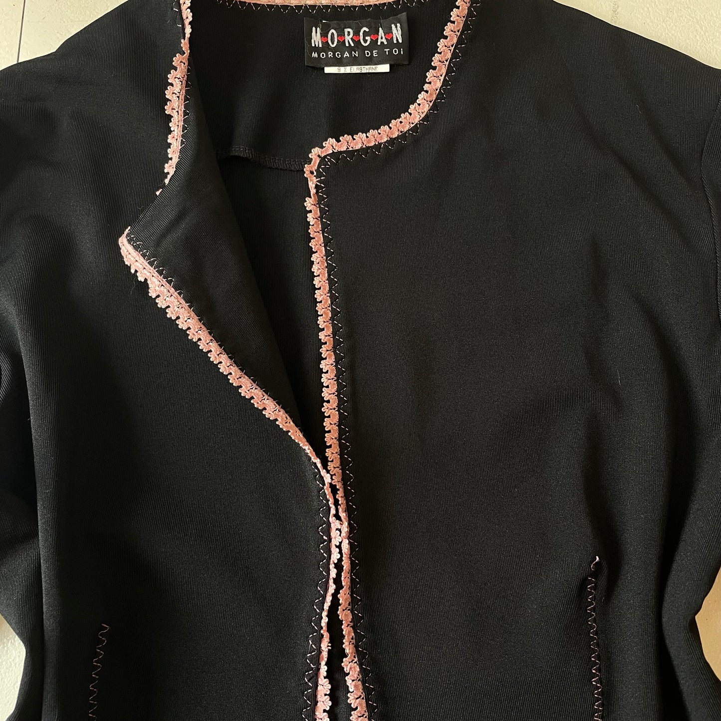 Morgan De Toi pink lace trim black shirt