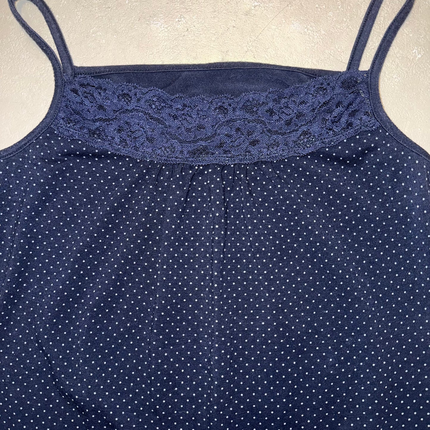 Navy polka dot lace cami