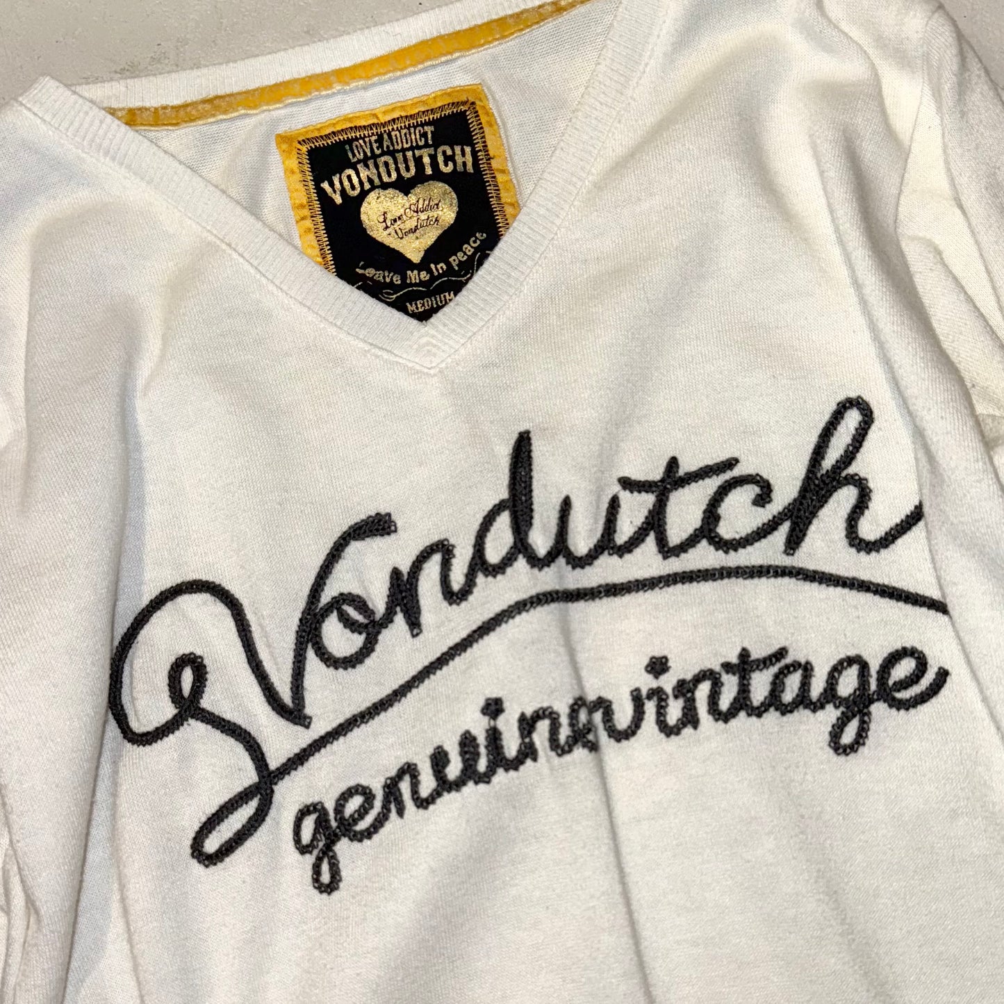 Von Dutch ivory v-neck embroidered long sleeve
