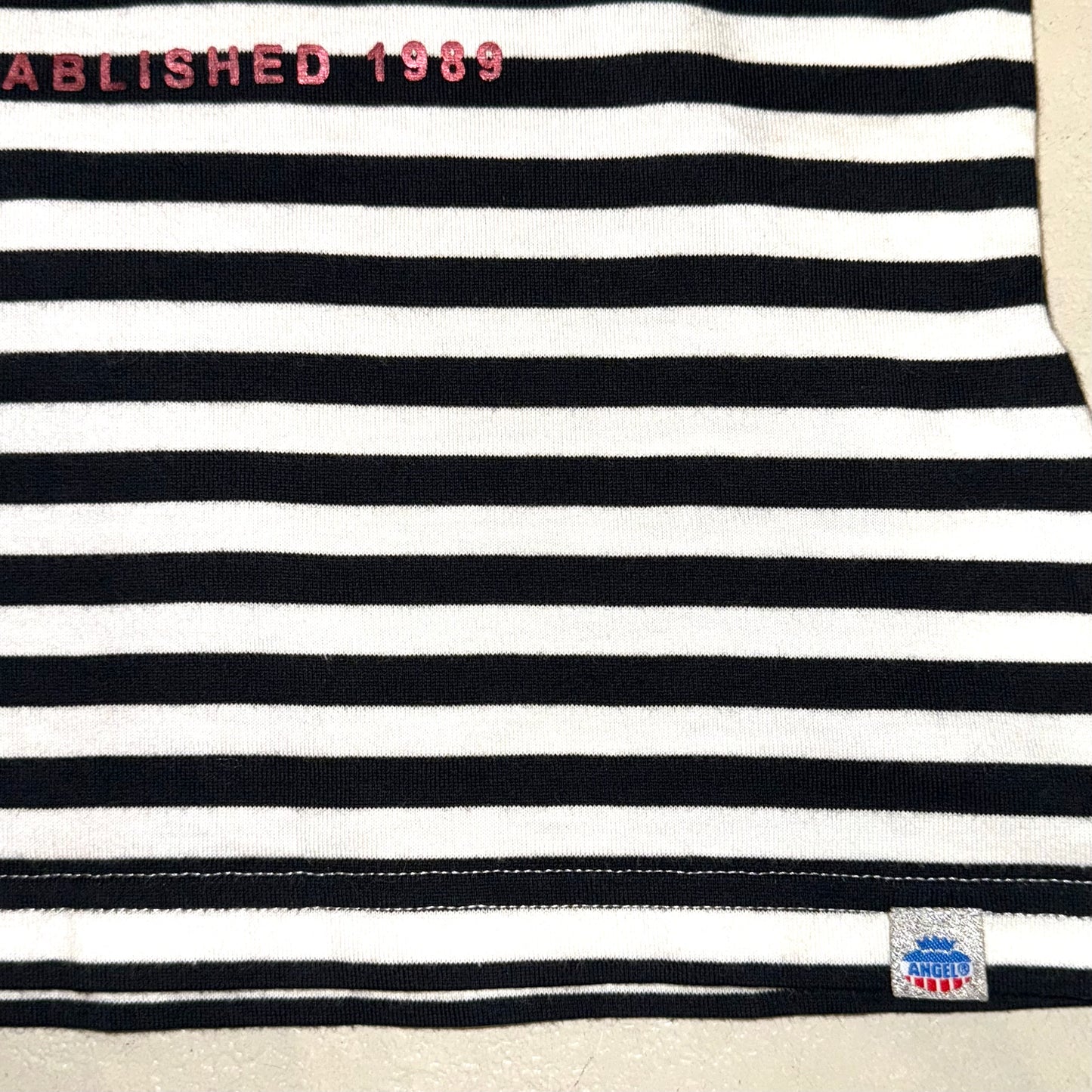 Angel blue rhinestone striped top