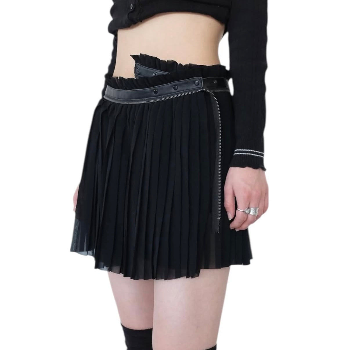 Diesel black pleated skirt with zipper belt details
