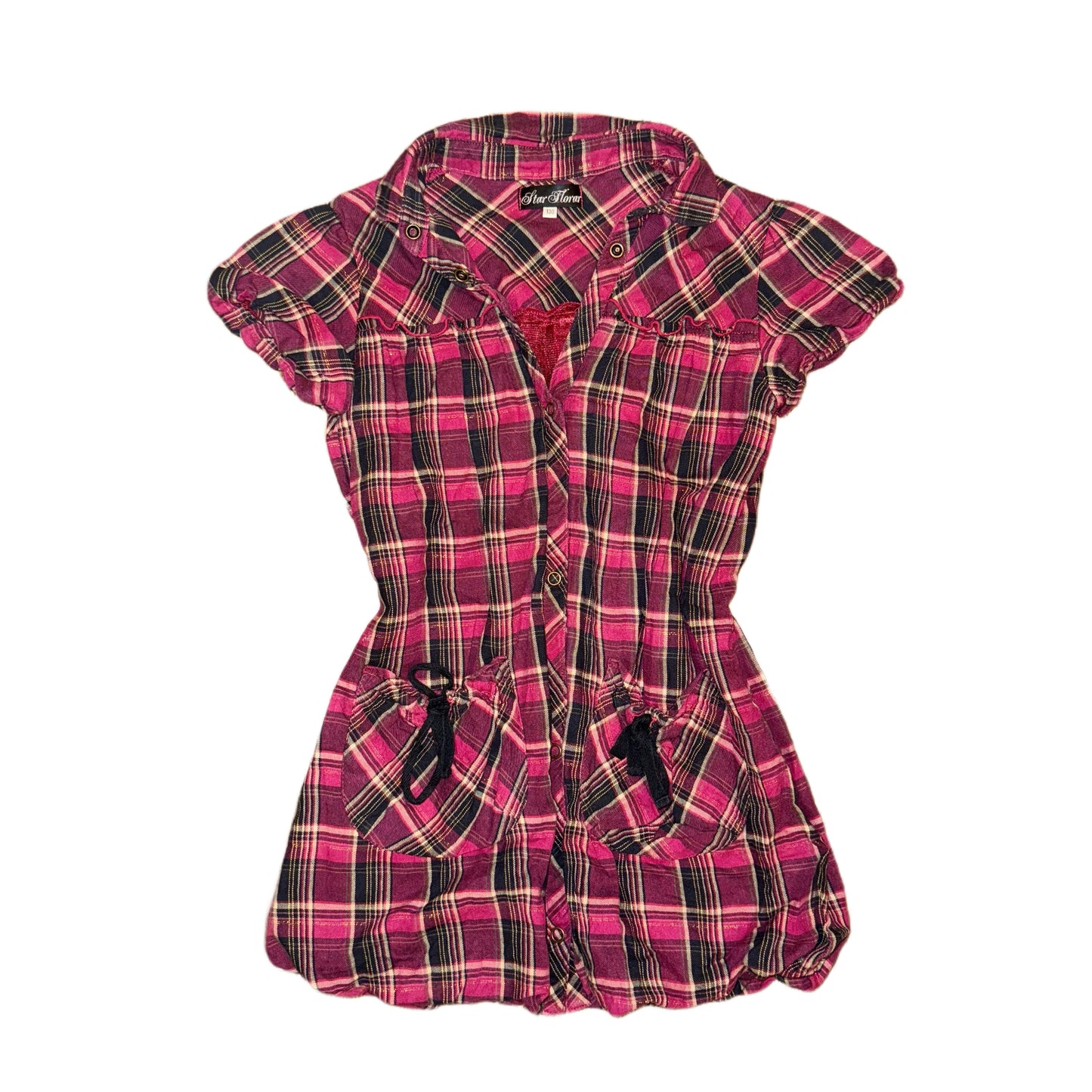 Checkered shirt with denim vest set