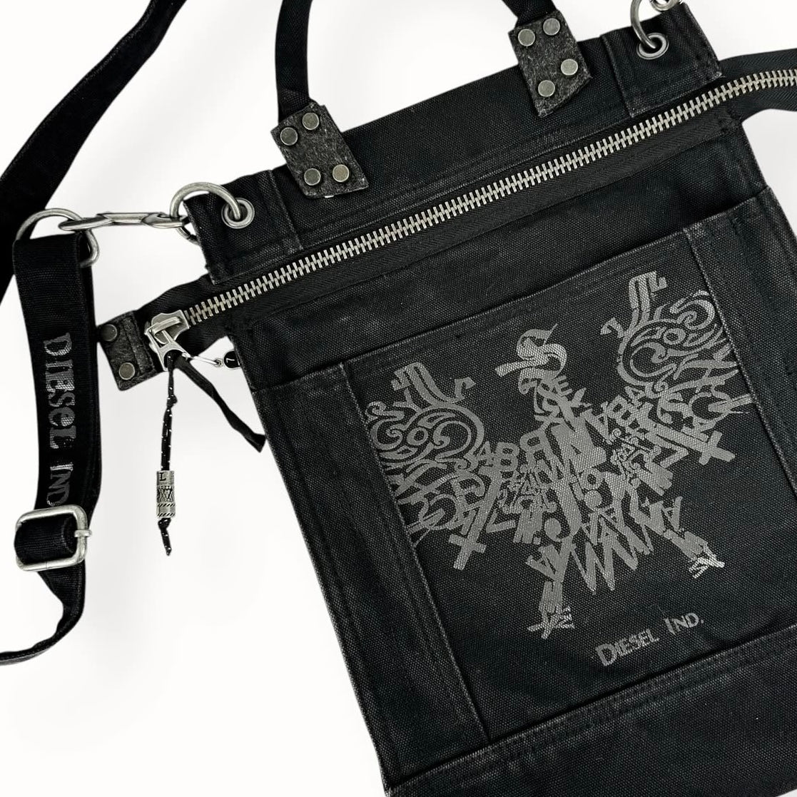 Diesel black denim crossbody bag