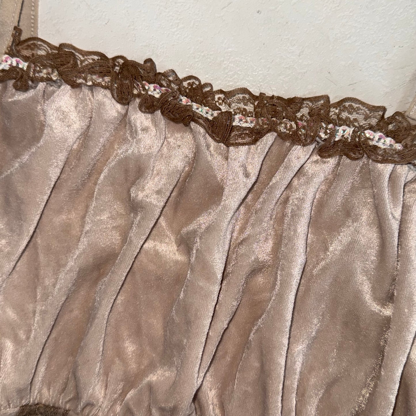 Brown velvet embroidered lace cami