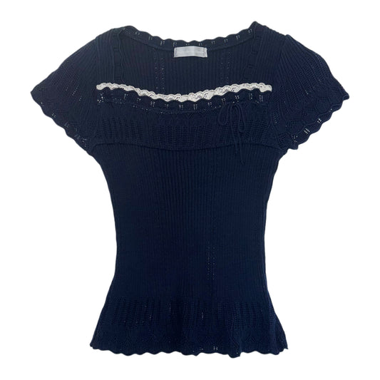 Navy knit lace top