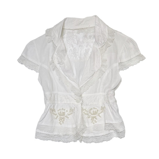 White lace pearls short sleeve blazer