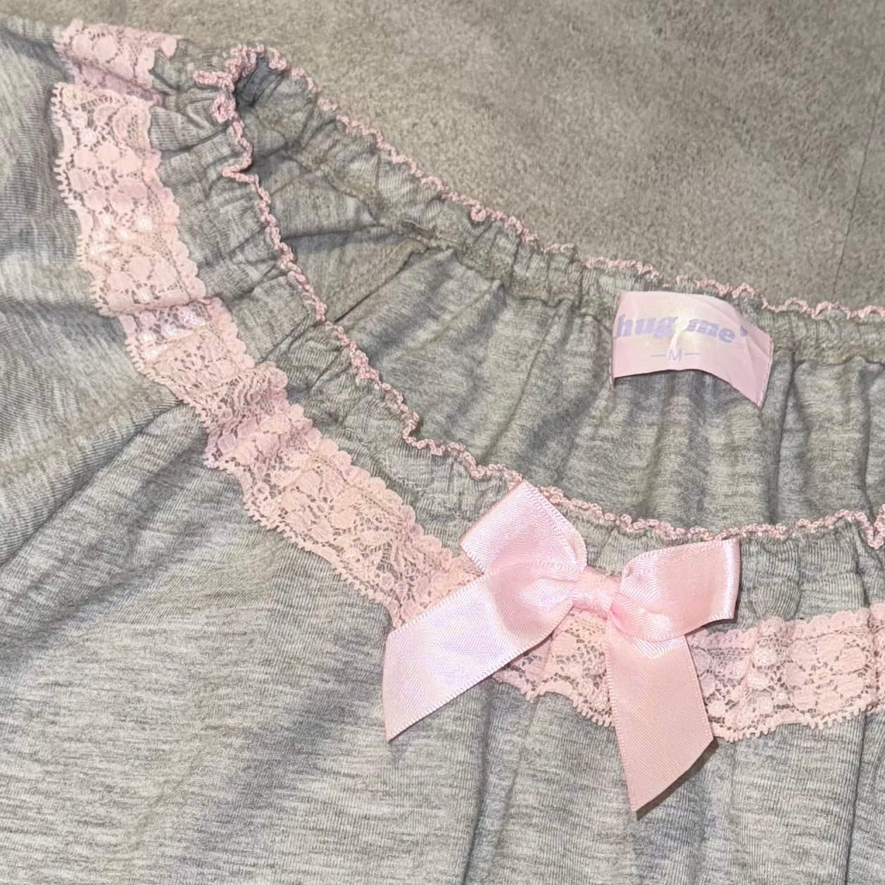 Grey pink lace top