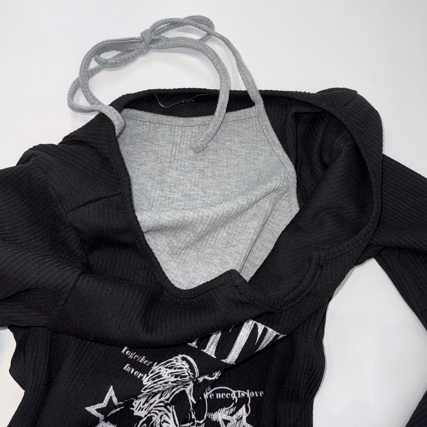 “Gratitude” black grey layered long sleeve