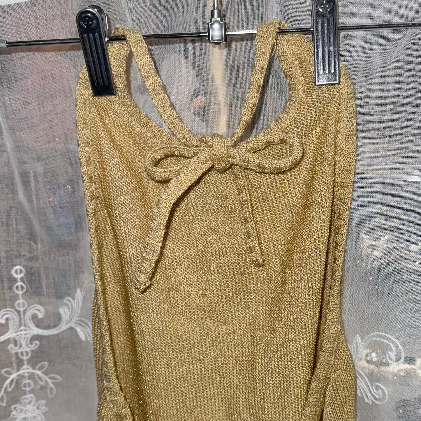 Morgan De Toi gold sparkly knit halter backless top