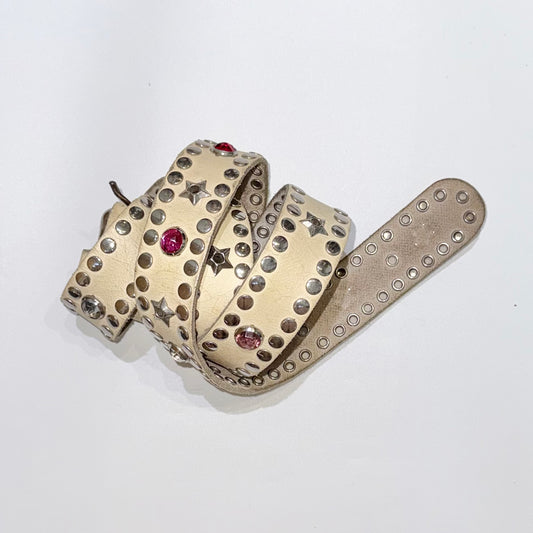 Ivory rivets star leather belt
