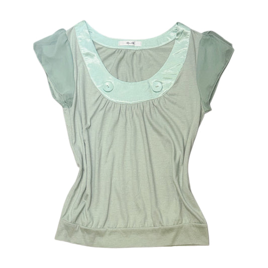Mint button mesh sleeve top