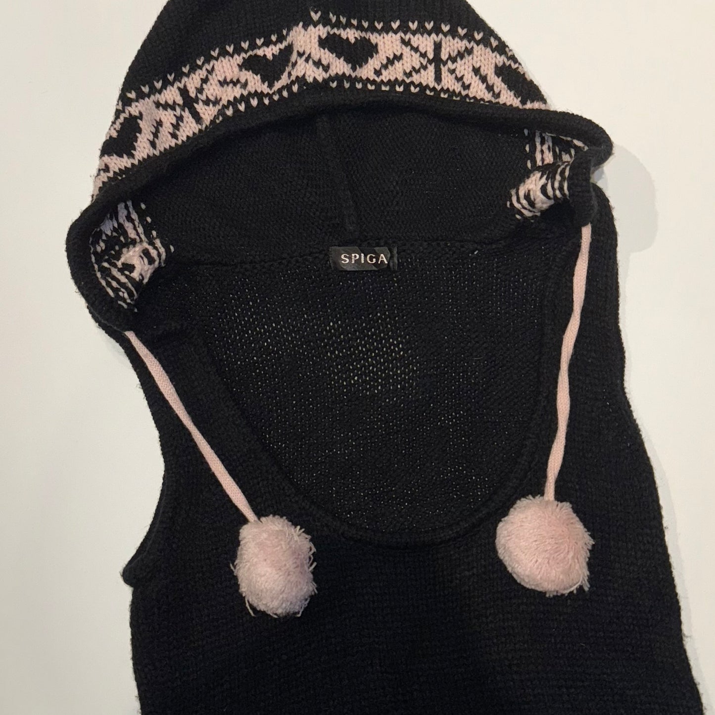 Black baby pink knit heart hooded dress
