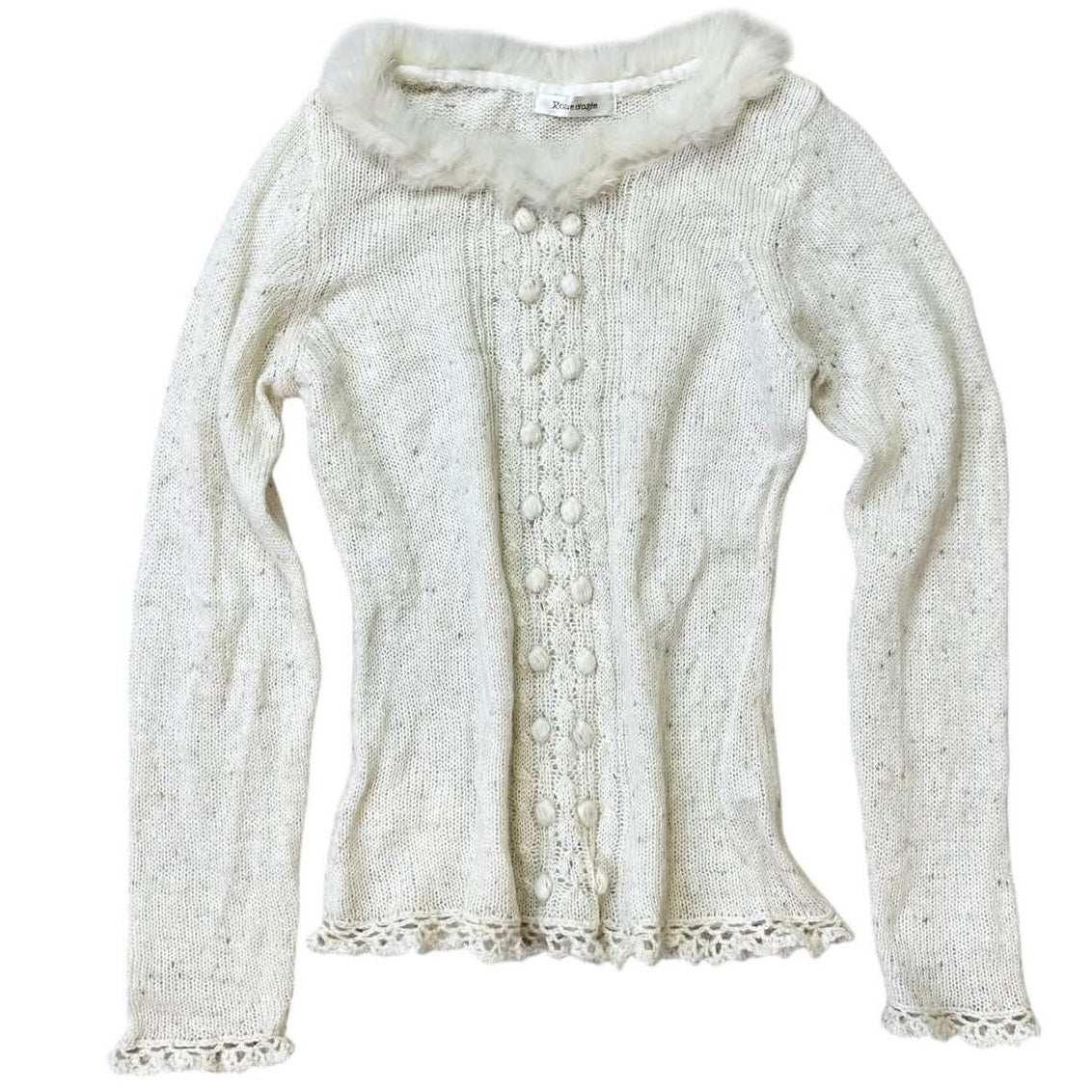 Ivory knit long sleeve with furry collar