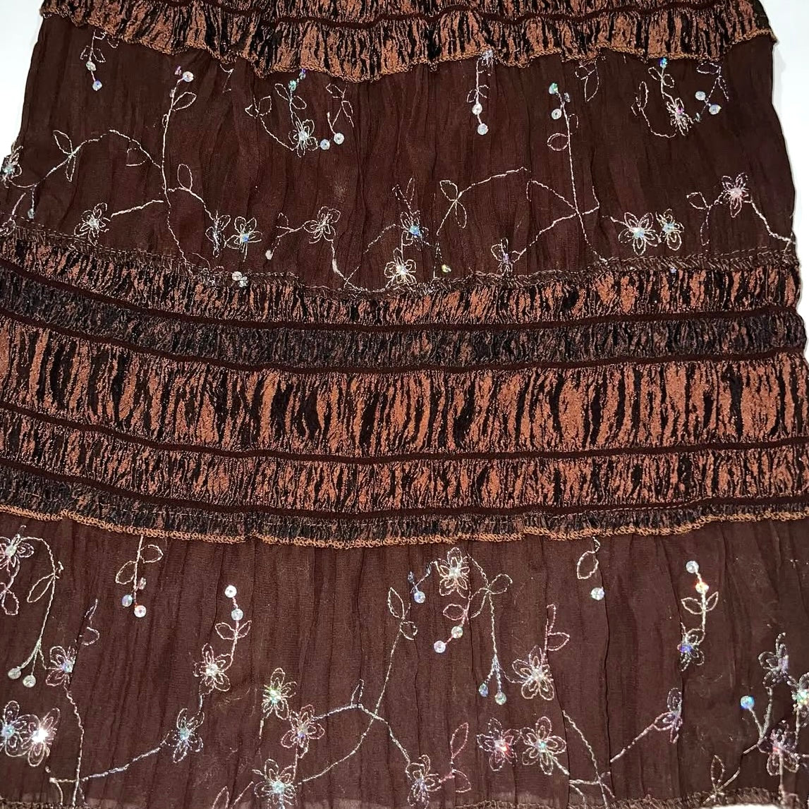 Brown floral midi skirt