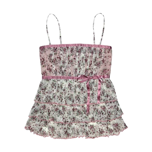 Pink floral lace tank