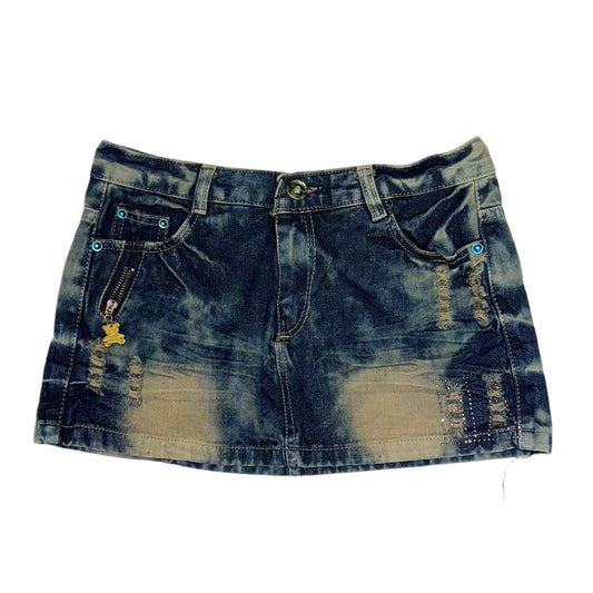 Moder rhinestones denim mini skirt with bear charm detail
