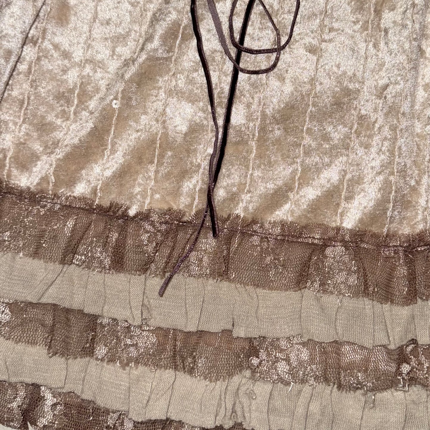 Beige furry velvet lace top