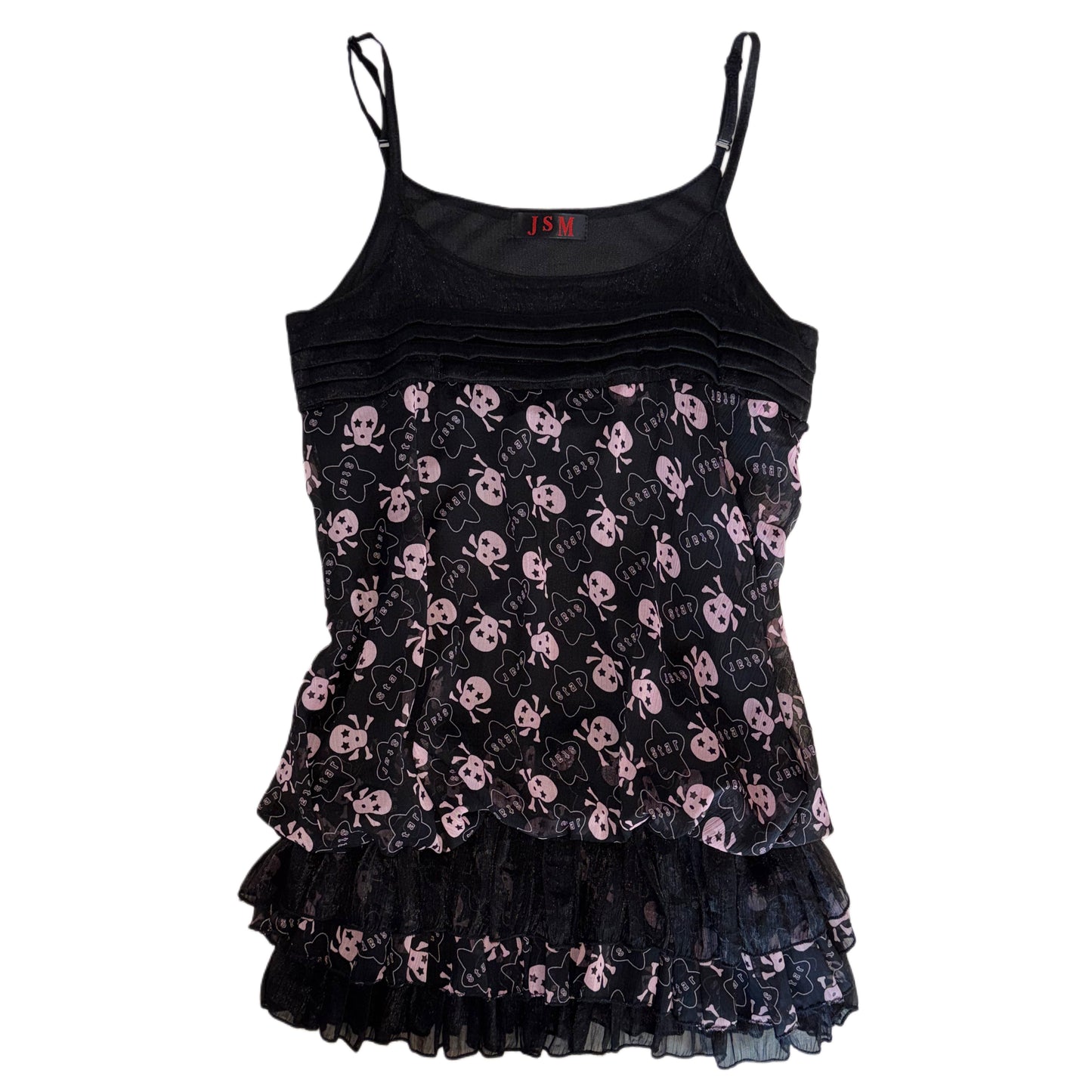 Pink skull black mesh long top