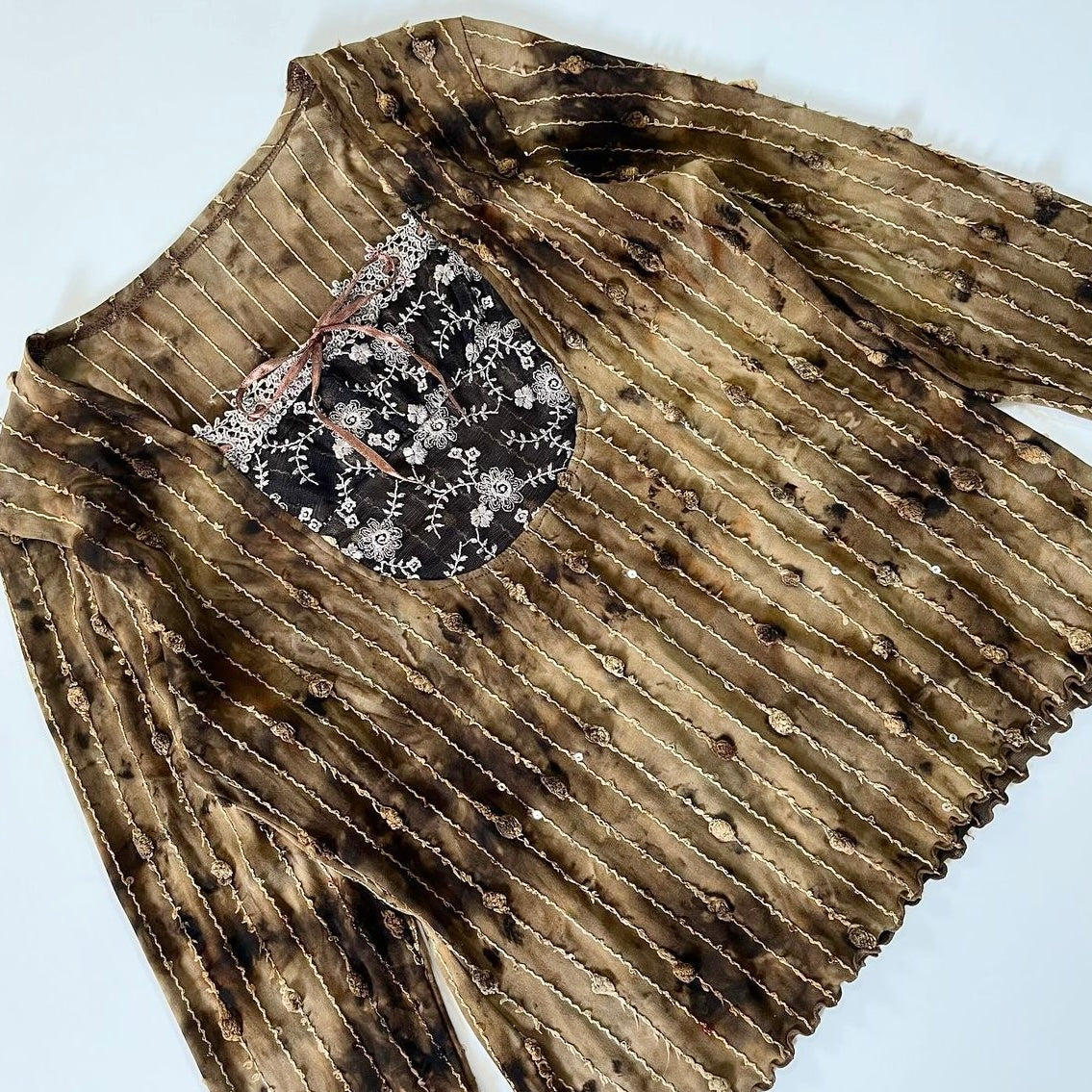 Brown tie-dye patchwork long sleeves