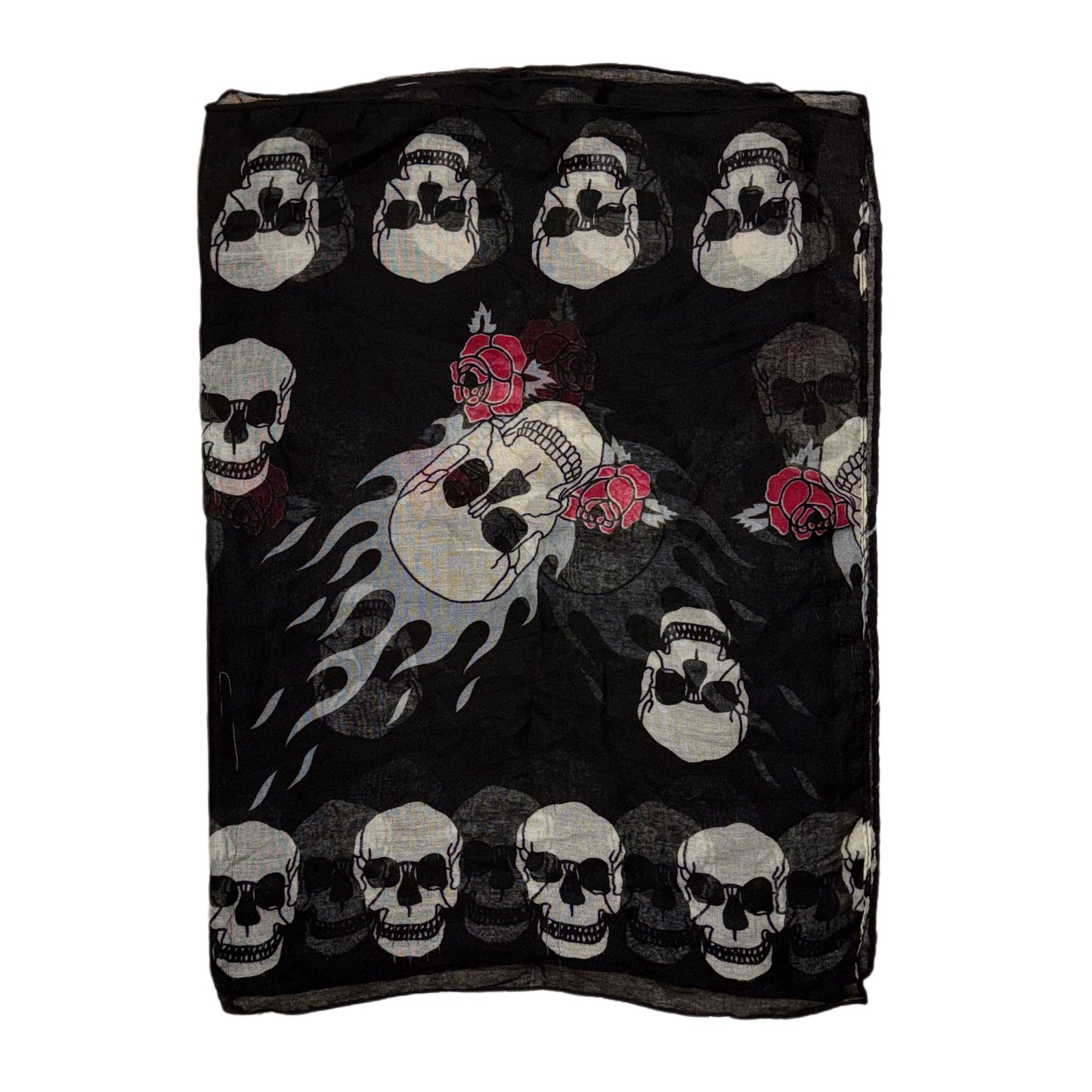 Black skull rose cotton scarf