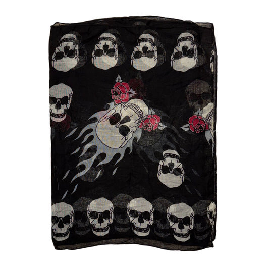 Black skull rose cotton scarf