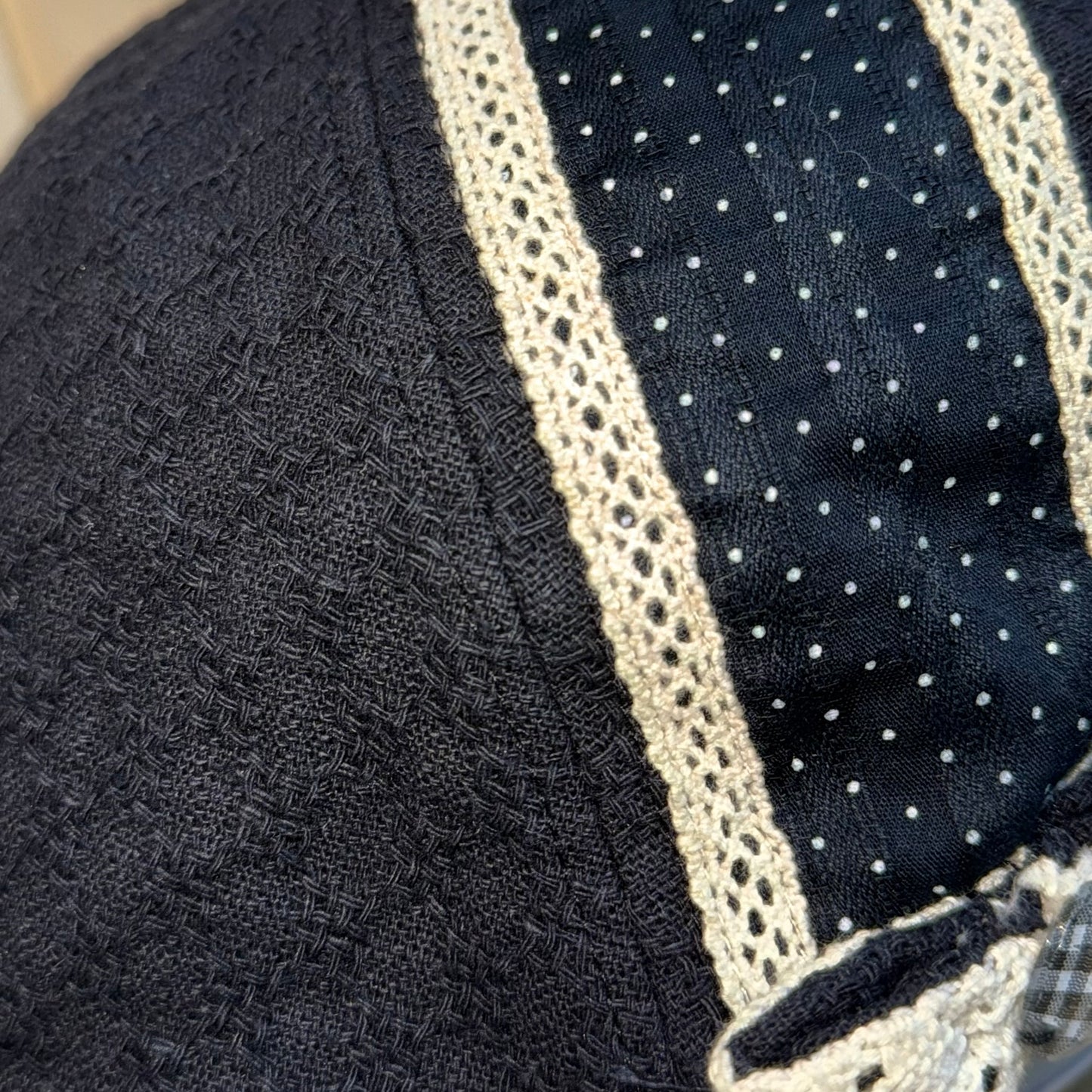 Navy polka dot lace trim flat cap