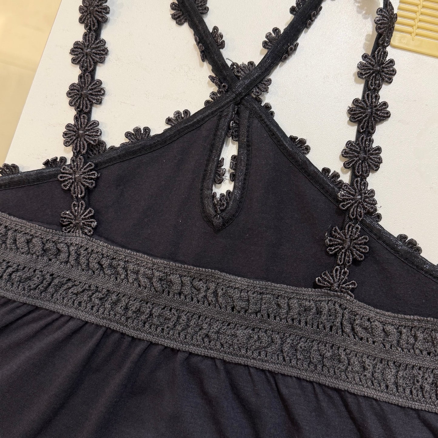 Dark purple floral lace trim tank