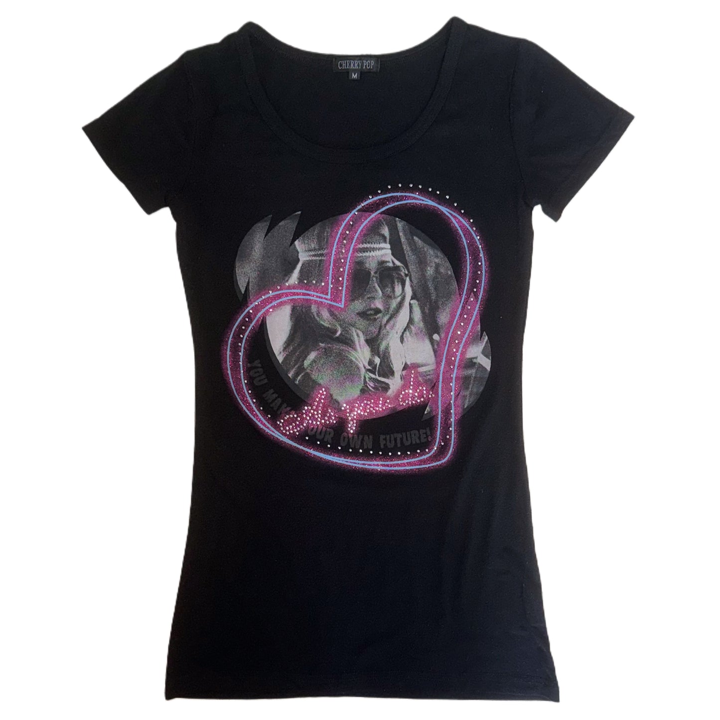 Cherry pop black rhinestones top