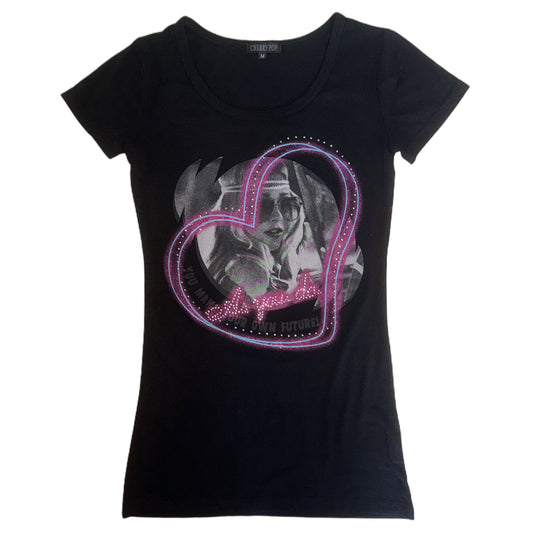 Cherry pop black rhinestones top