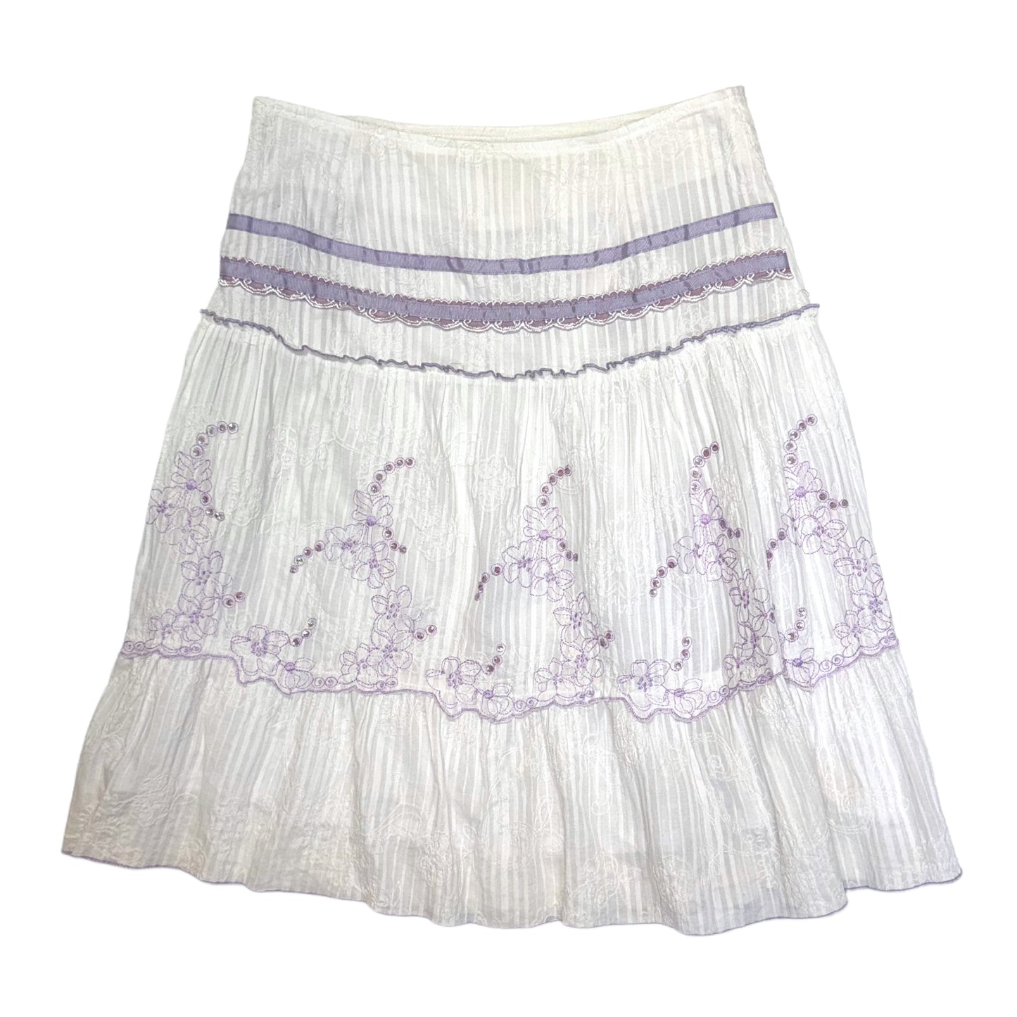 Purple embroidered white skirt