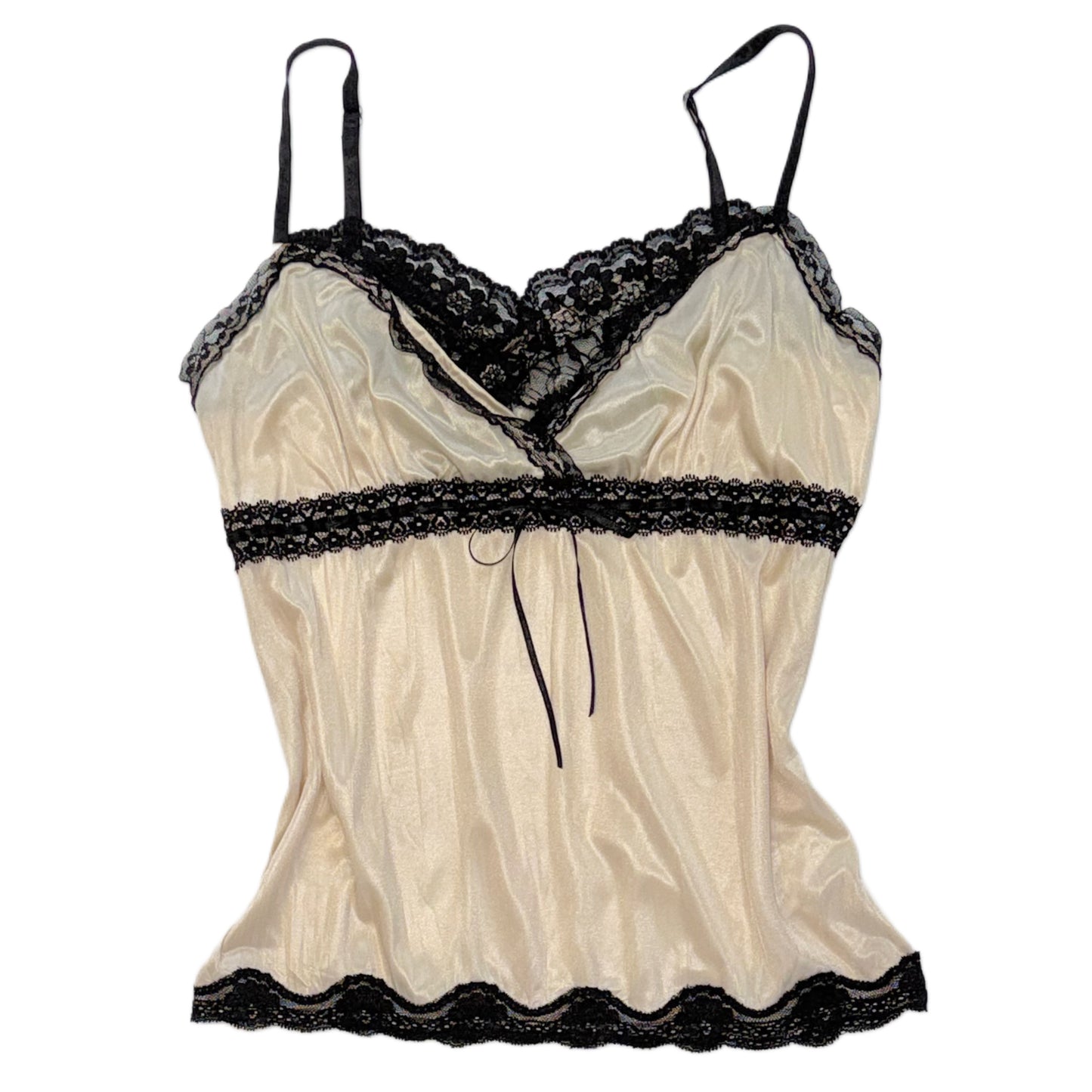 Cream black lace glossy cami