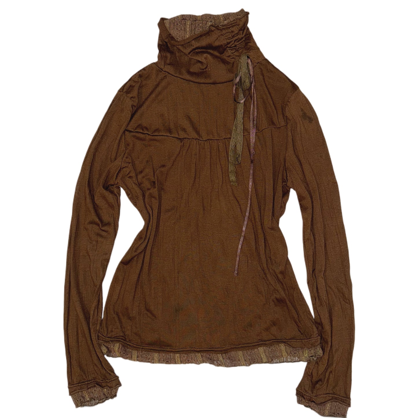 Brown turtle neck lace long sleeve