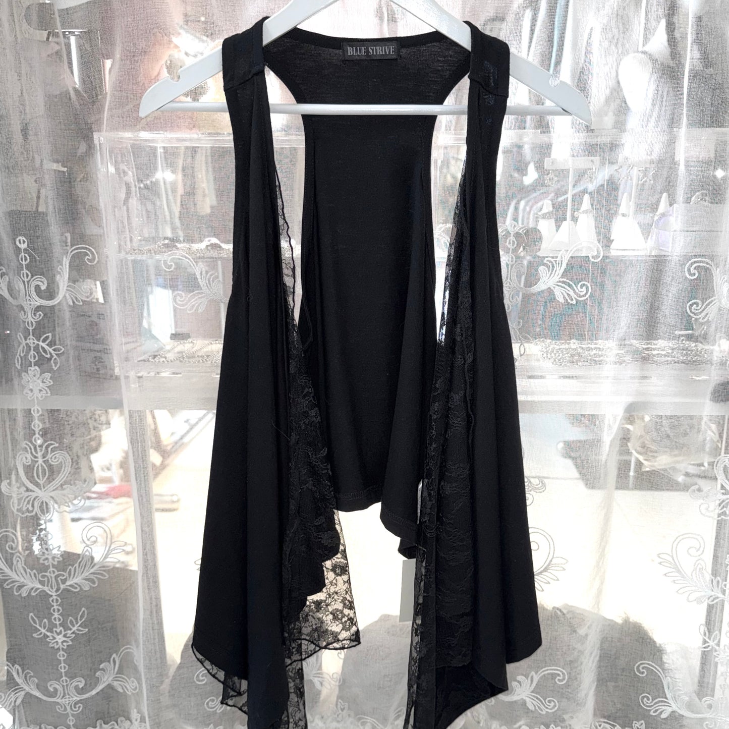 Layered asymmetrical lace vest