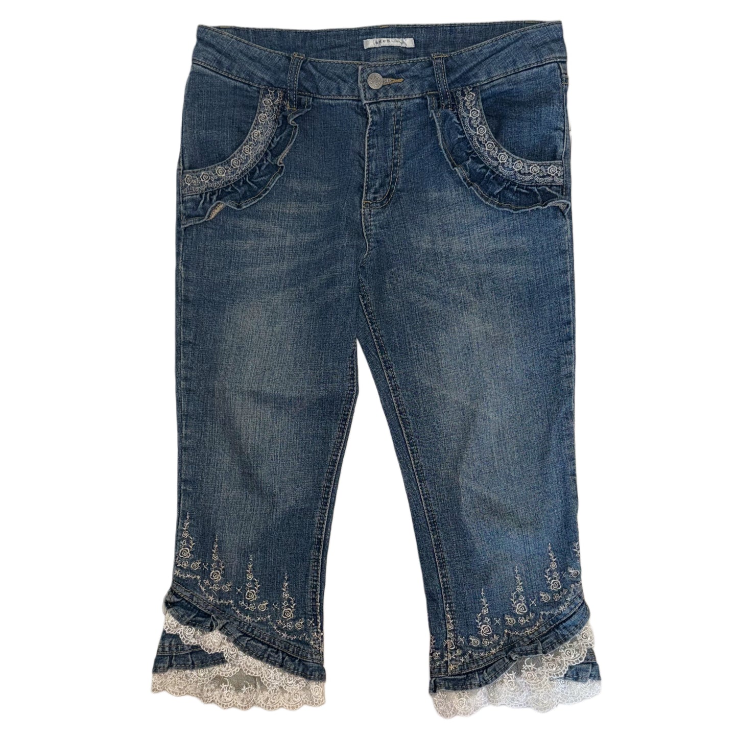 Axes denim white lace capris
