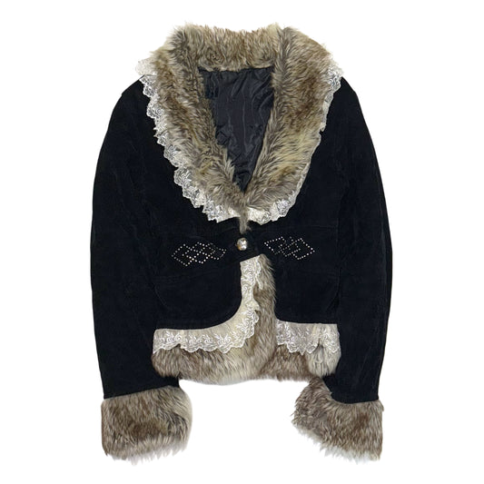 Faux fur black lace outer