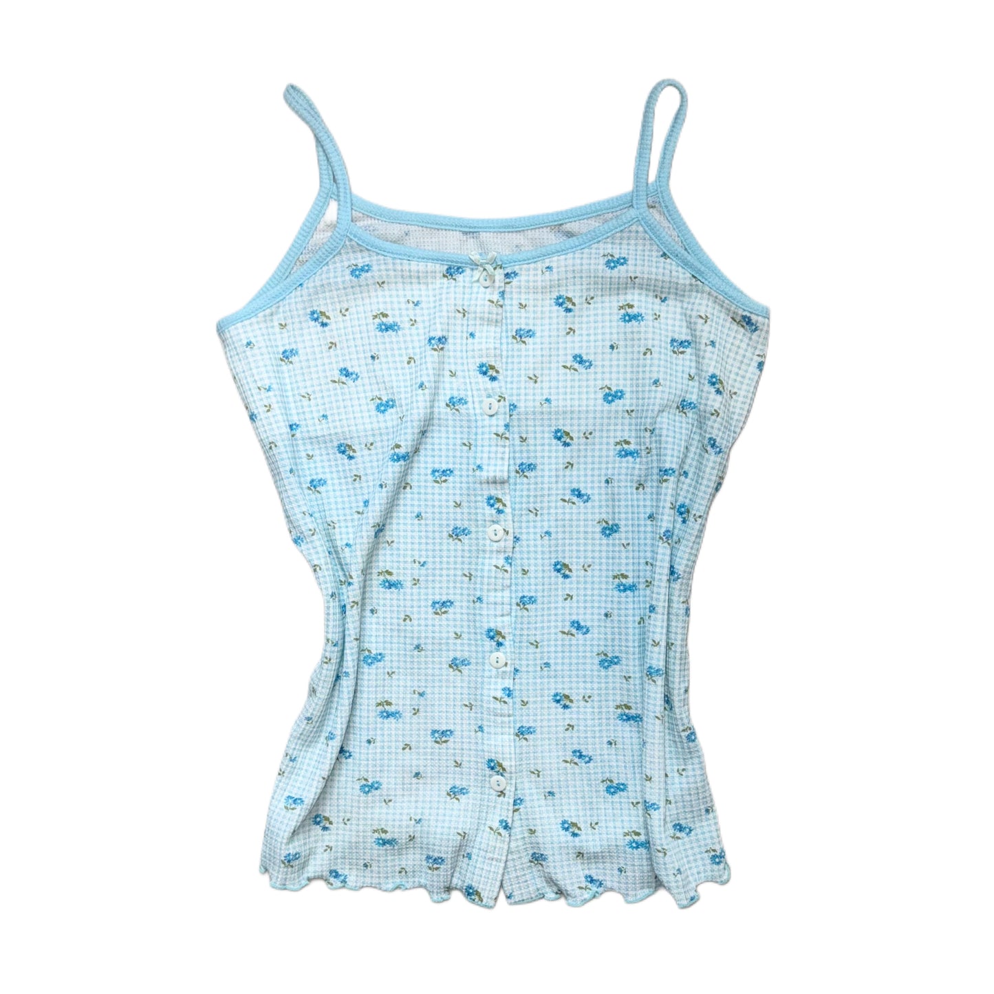 Baby blue floral buttons tank