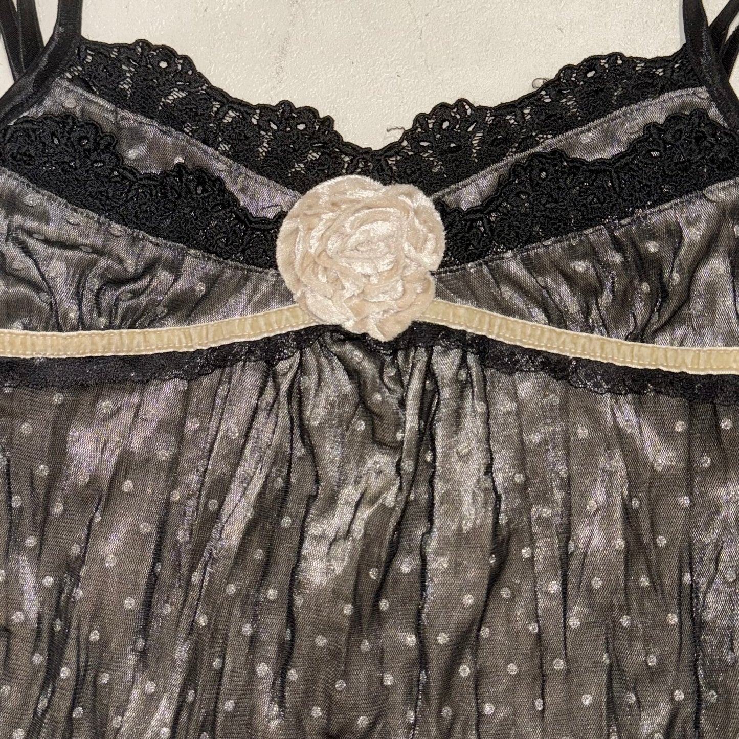 Axes polka dot lace tank with rose detail