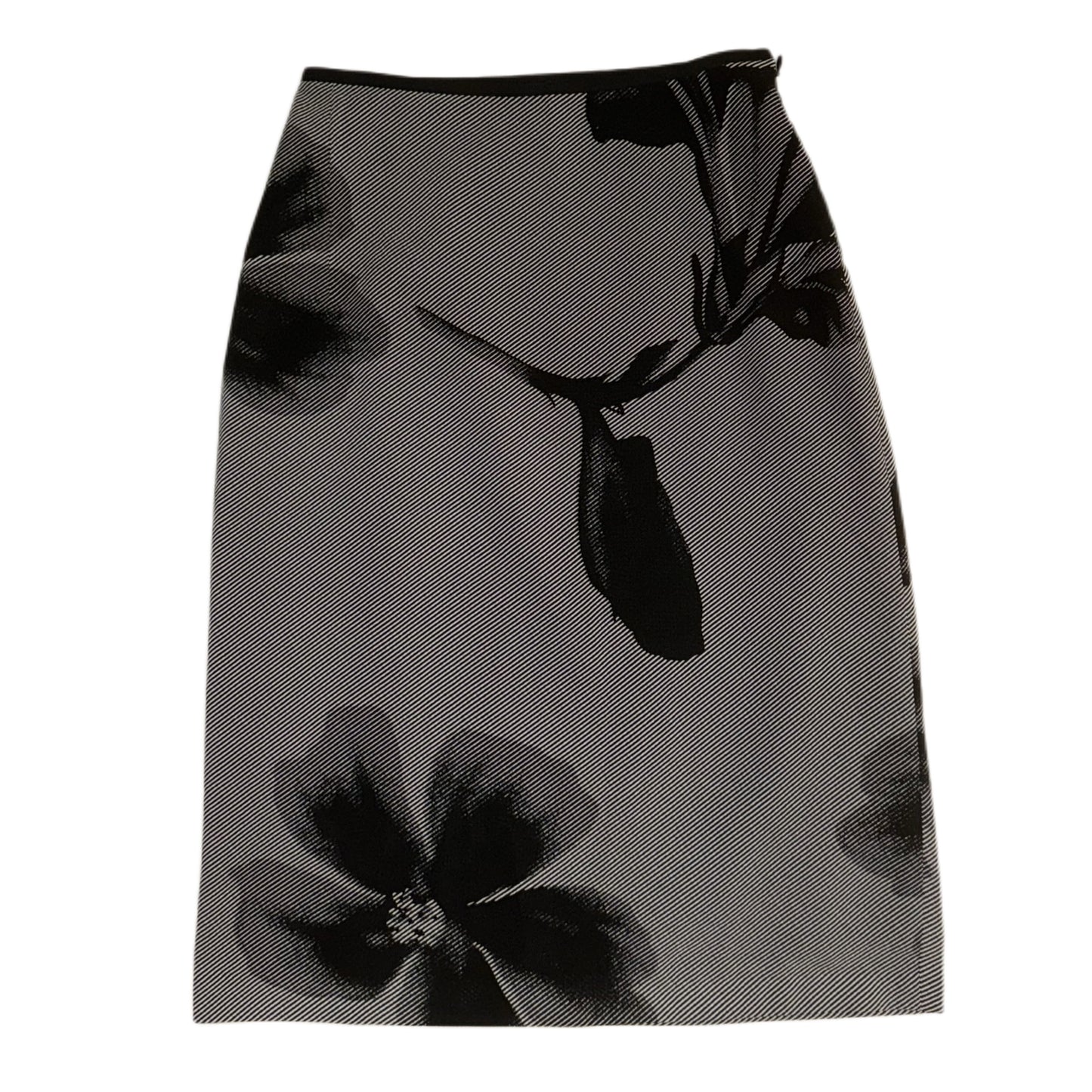 Black and white floral print midi skirt