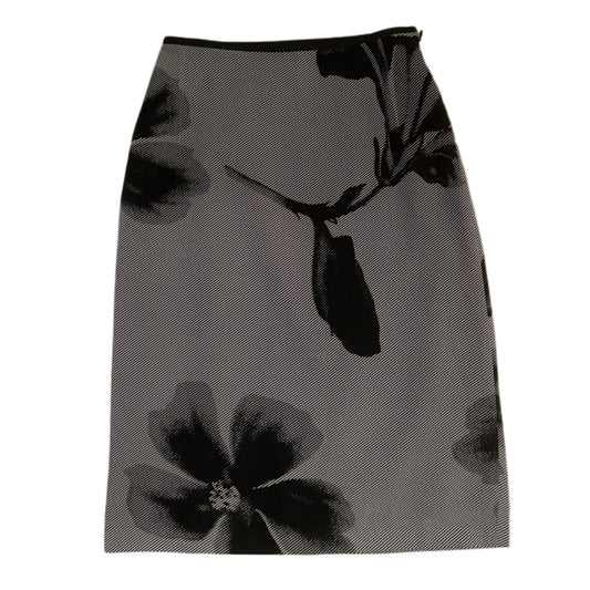 Black and white floral print midi skirt