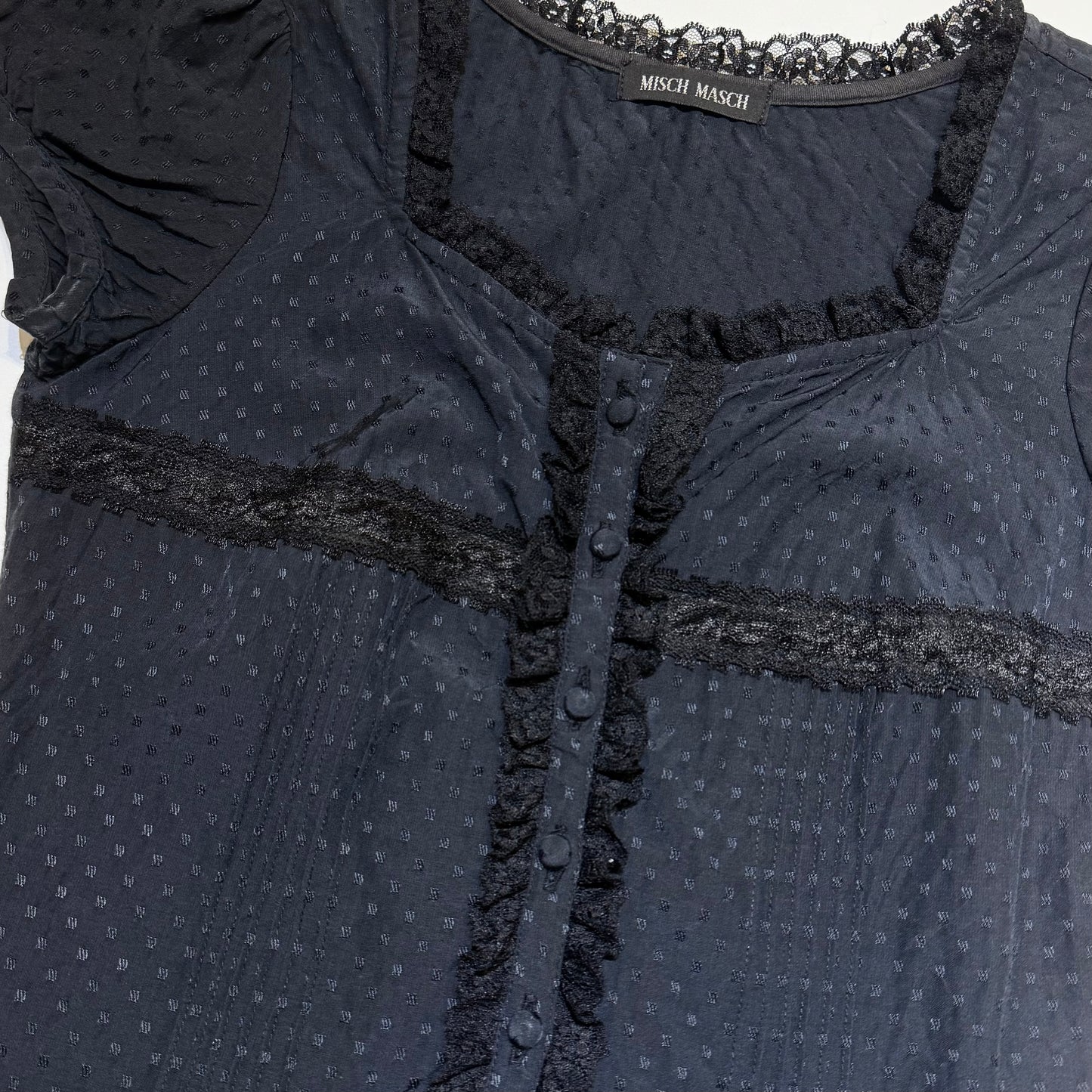Black polka dot lace trim top