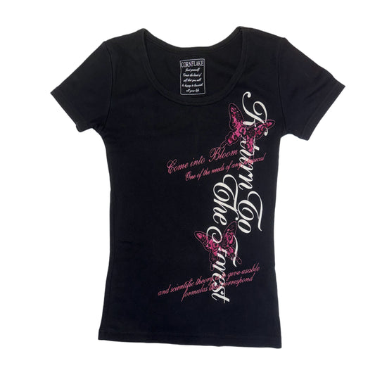 Cornflake purple lace butterfly black top