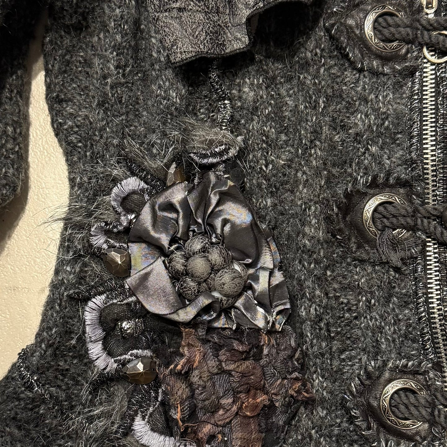 Patrice Breal grey black knit zip button cardigan