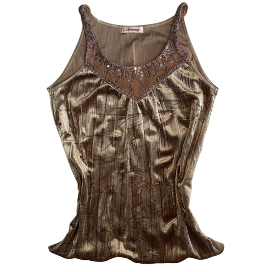 Brown embroidered velvet top