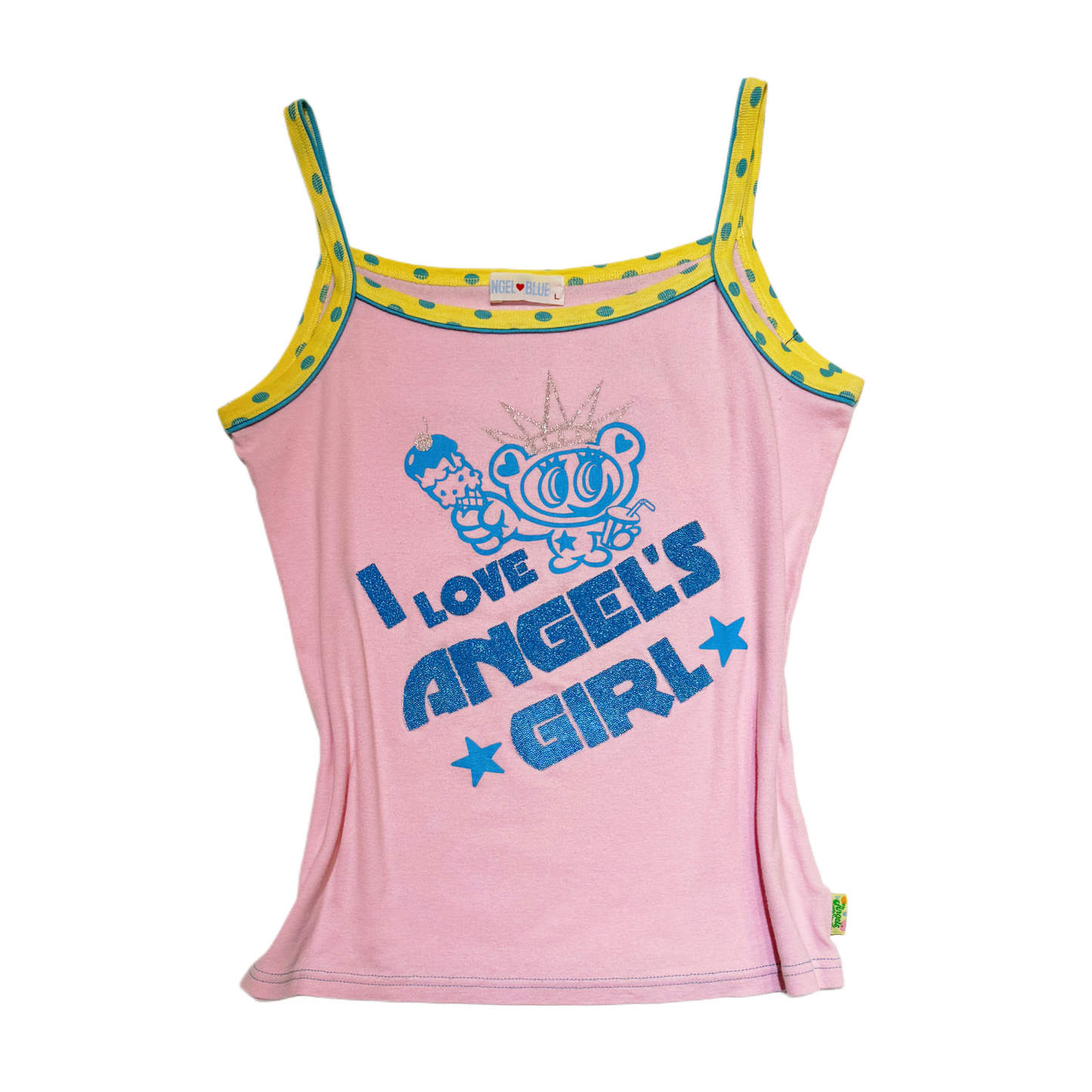 Angel blue soft pink yellow polka dot tank
