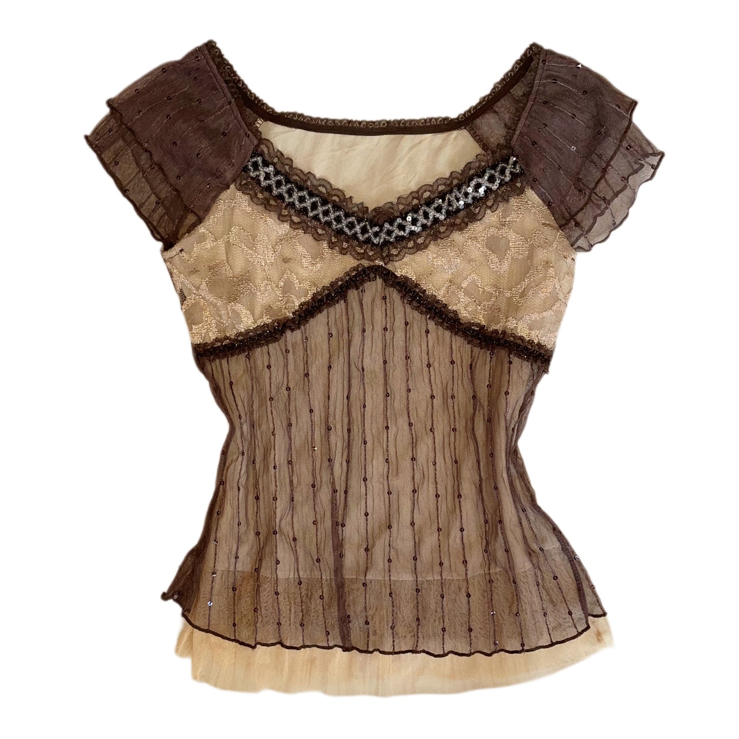 Brown lace embroidered top